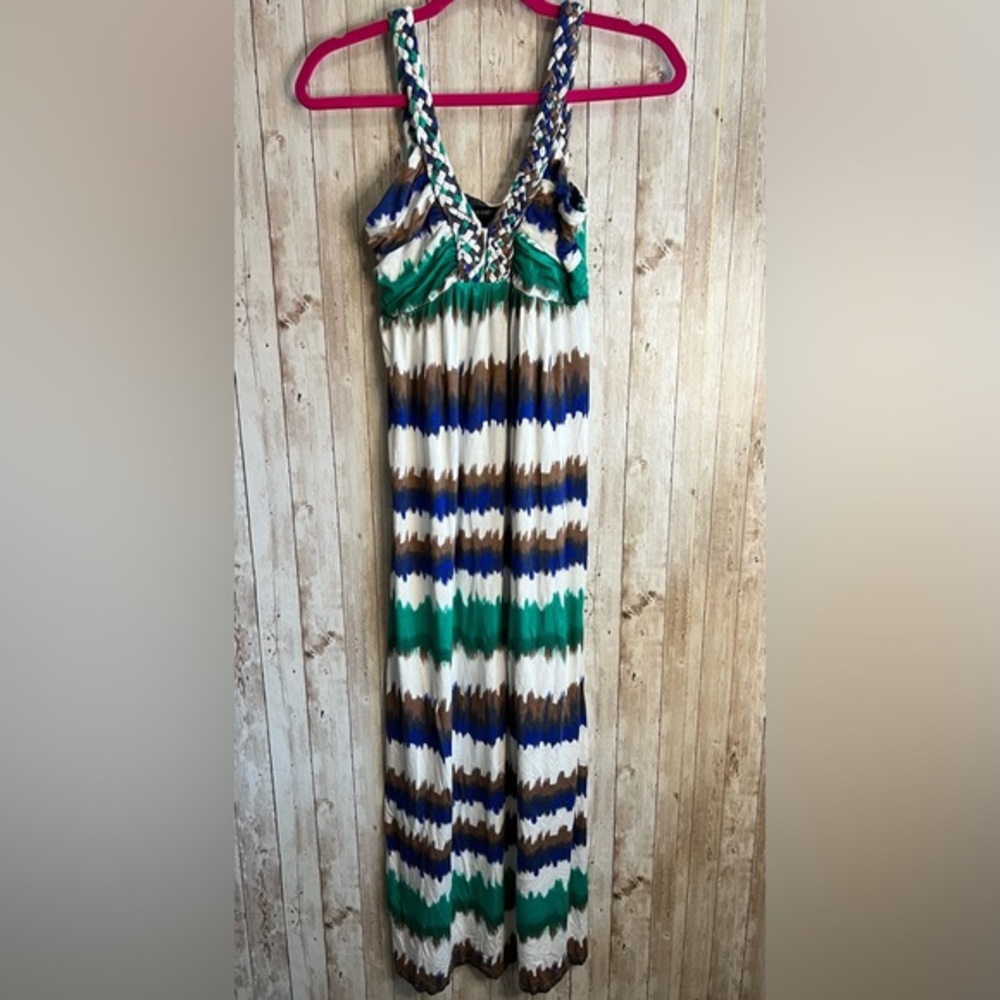 Design History Blue and Green Halter Sundress Maxi